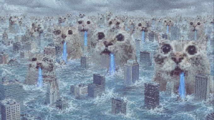 Crowd of Drooling Cats City Flood