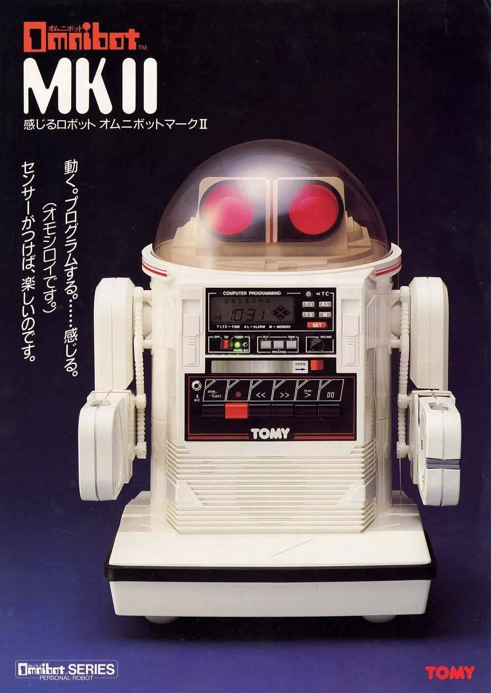 オムニボット Omnibot. TM MKII 感じるロボットオムニボットマークⅡ センサーがつけば、楽しいのです。 (オモシロイです。) 動く。プログラムする......感じる。 COMPUTER PROGRAMMING S&DABAS 031 T1,T2-TIME AL-ALARM M MEMORY TC- T1 AL T2 EM SET EJECT e << >> TOMY OPEN 00 Omnibot. SERIES -PERSONAL ROBOT TOMY