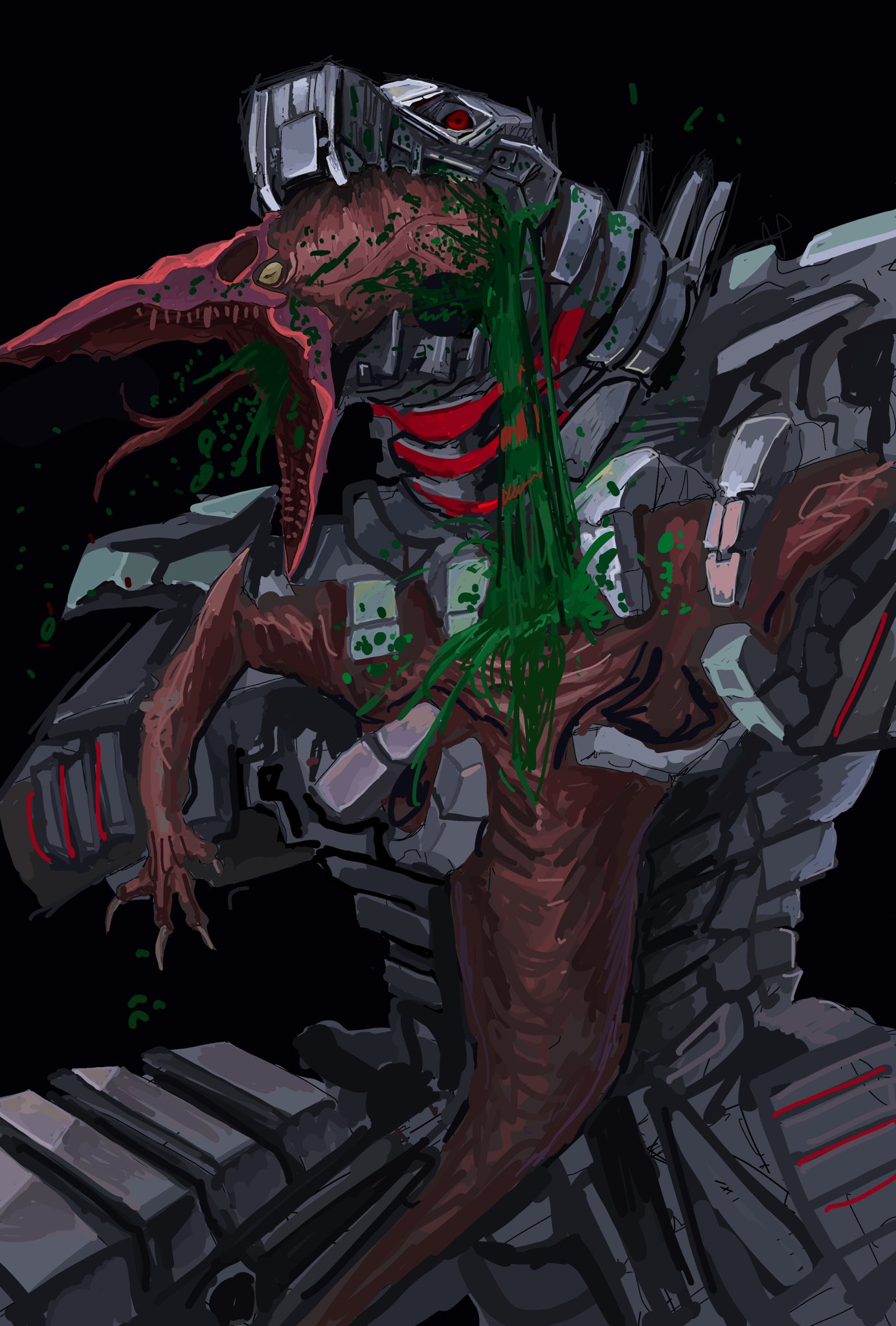 Mechagodzilla consumes the skullcrawler 