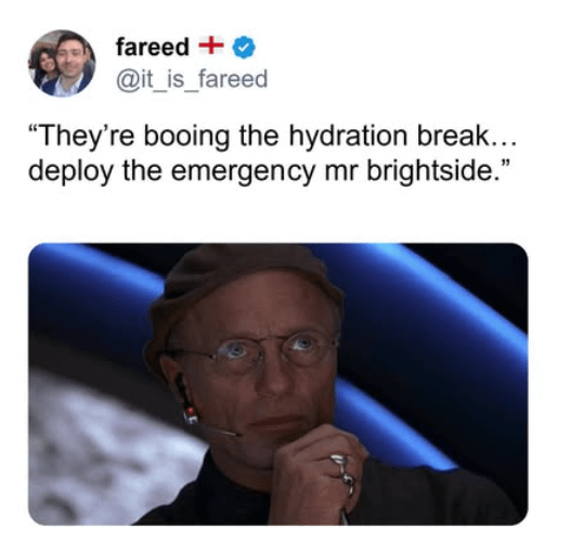 fareed +✔ @it_is_fareed "They're booing the hydration break... deploy the emergency mr brightside."