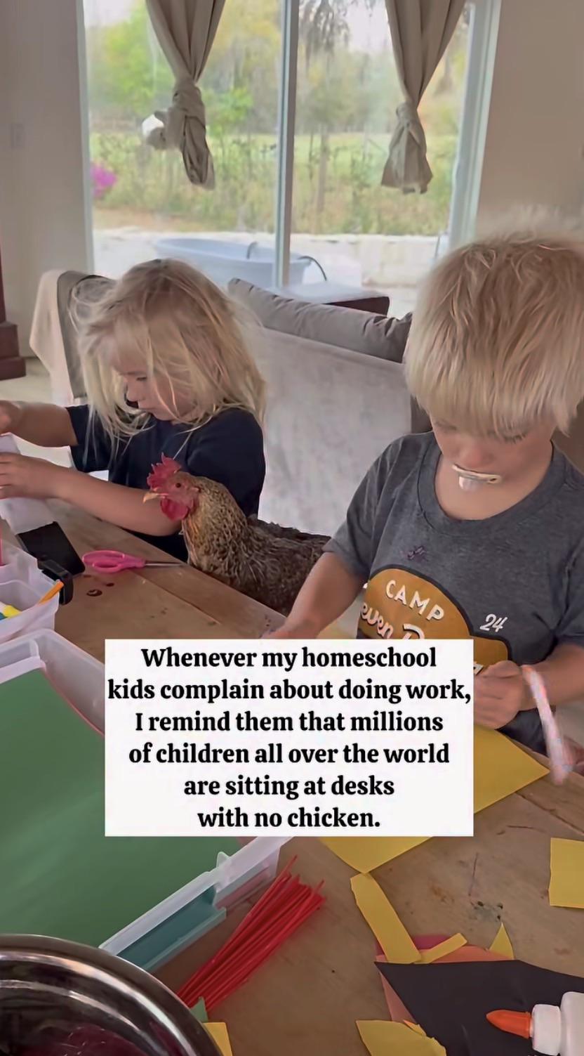 CAMP even Whenever my homeschool kids complain about doing work, I remind them that millions of children all over the world are sitting at desks with no chicken. 24