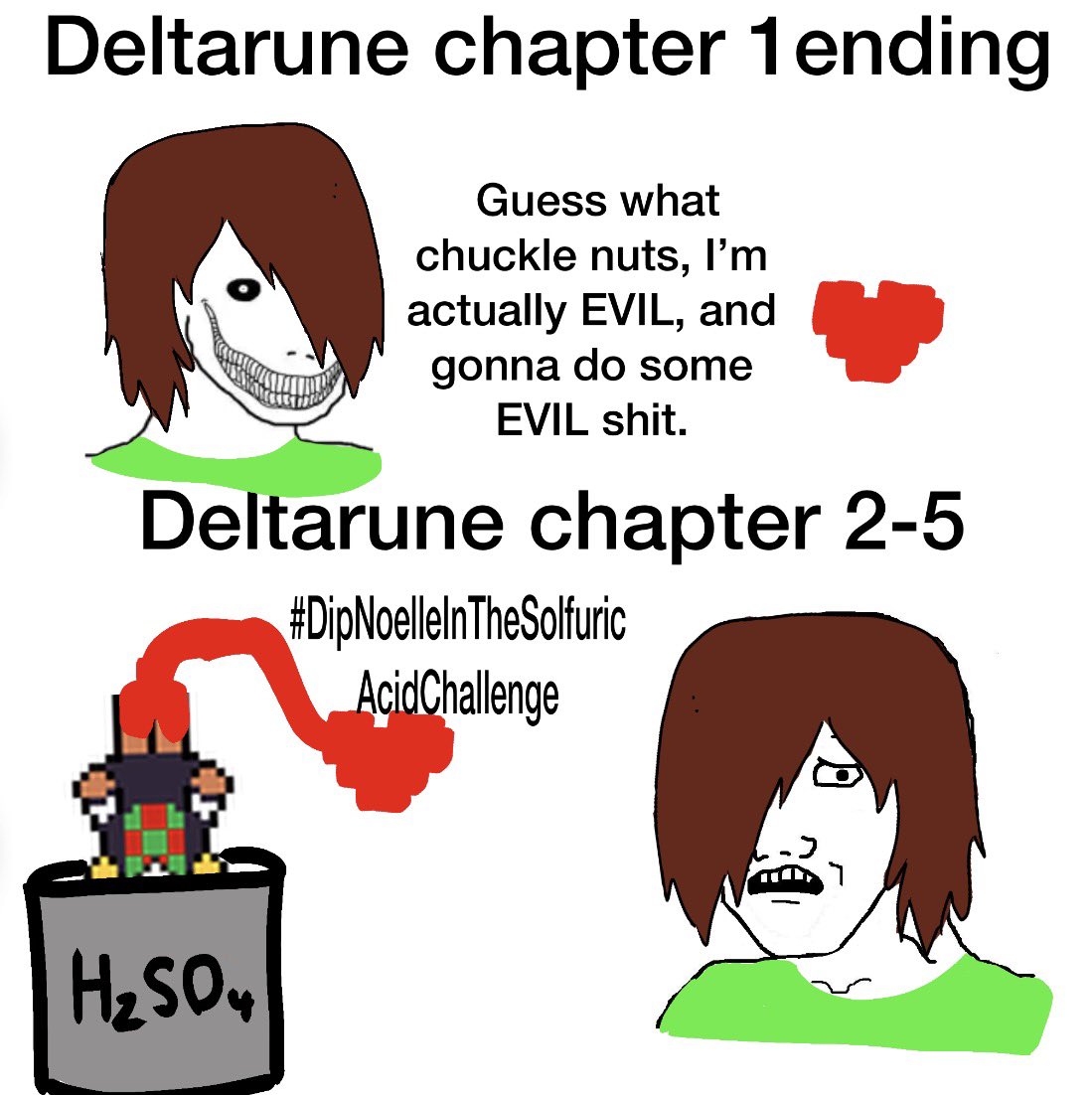 Deltarune chapter 1 ending Guess what chuckle nuts, I'm actually EVIL, and gonna do some EVIL s---. Deltarune chapter 2-5 #DipNoellelnTheSolfuric AcidChallenge H₂SO4