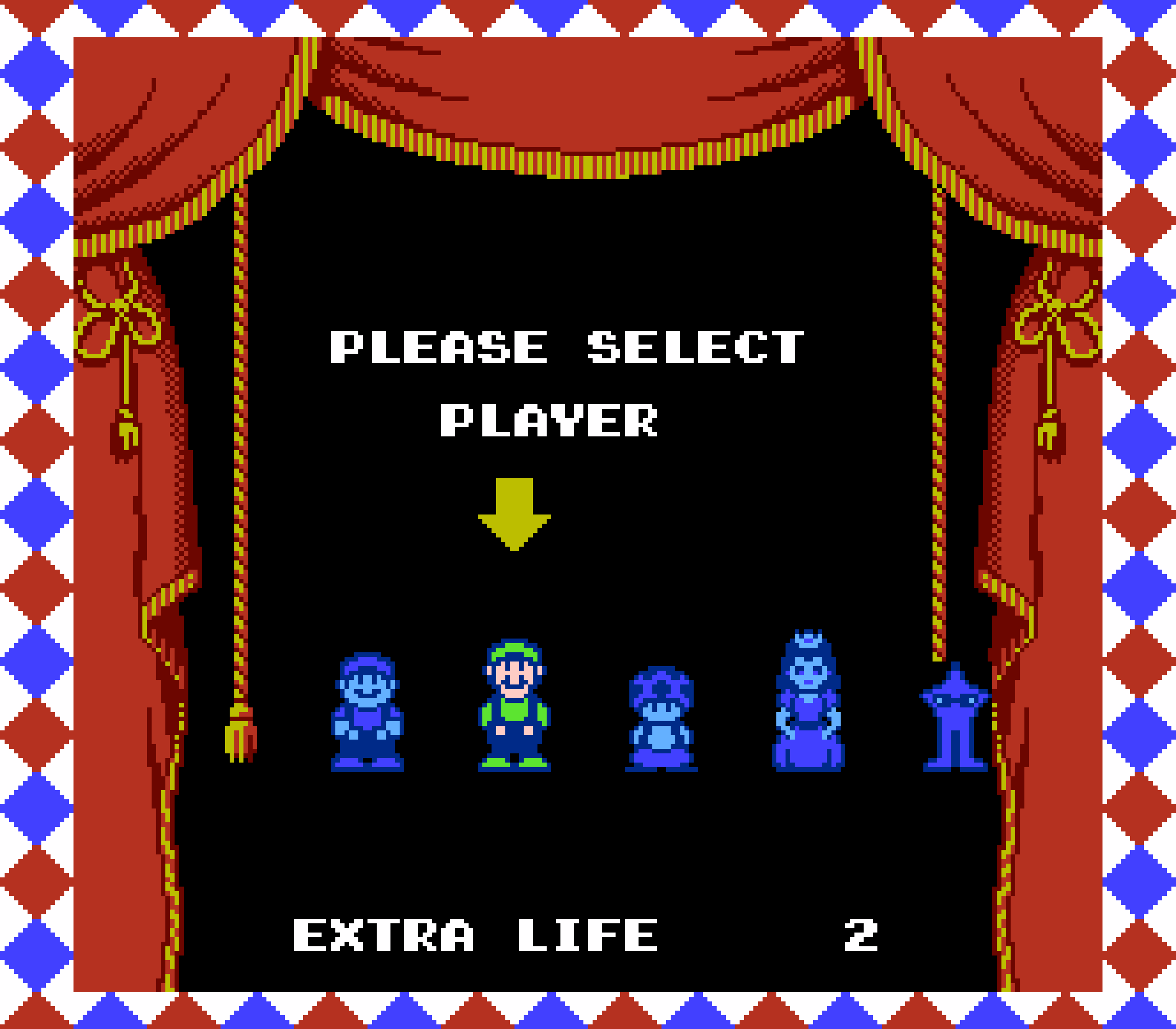 PLEASE SELECT PLAYER Hì EXTRA LIFE N I =