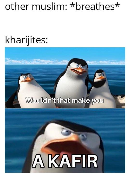 other muslim: *breathes* kharijites: Wouldn't that make you A KAFIR
