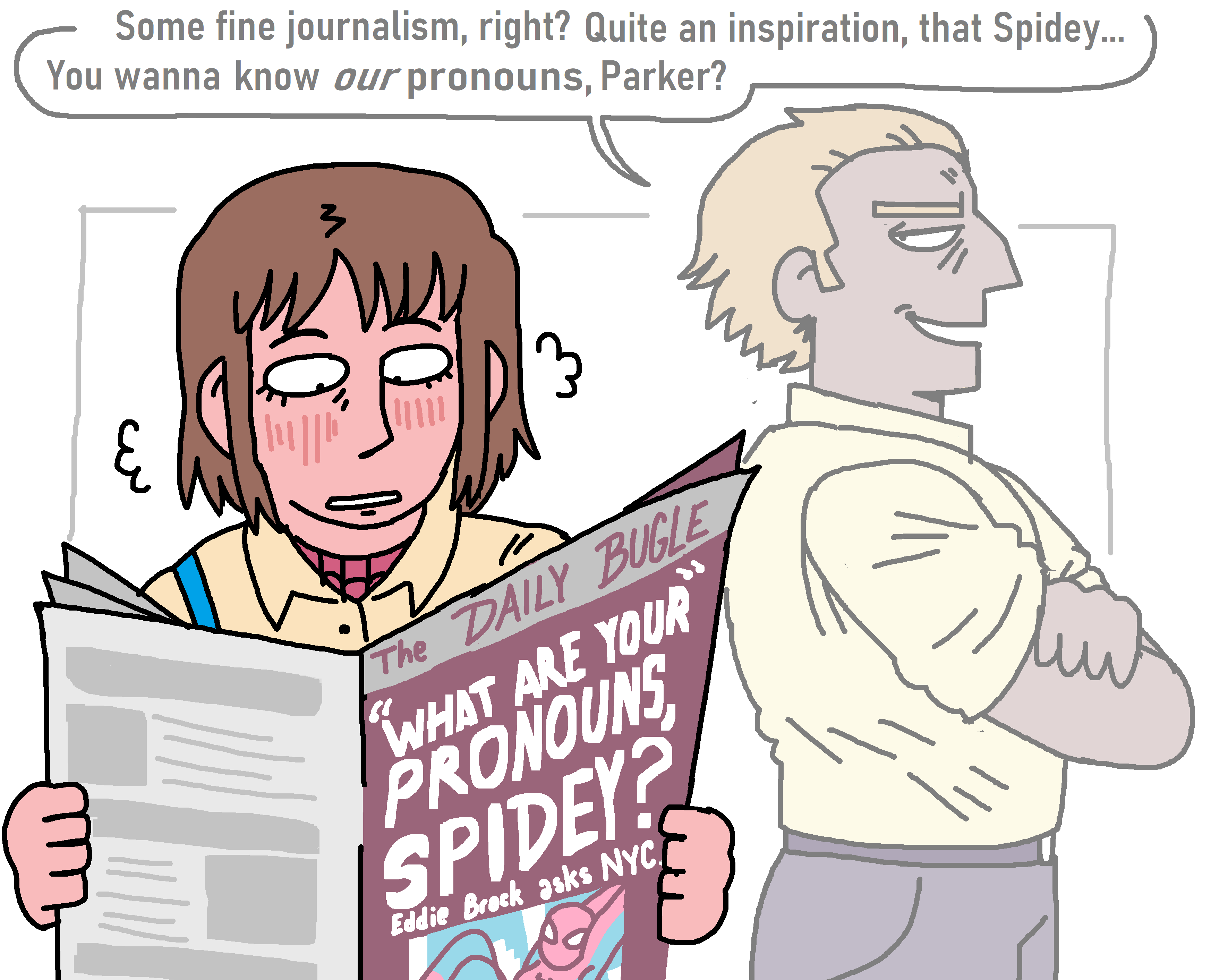 First sequel comic. As the author of the first Petra Parker comic, 0trebot is now starting a series of it. Best we put all of their comics here ASAP. All of those should have the Woke New Day tag, along with those that quote-retweeted the original comic.