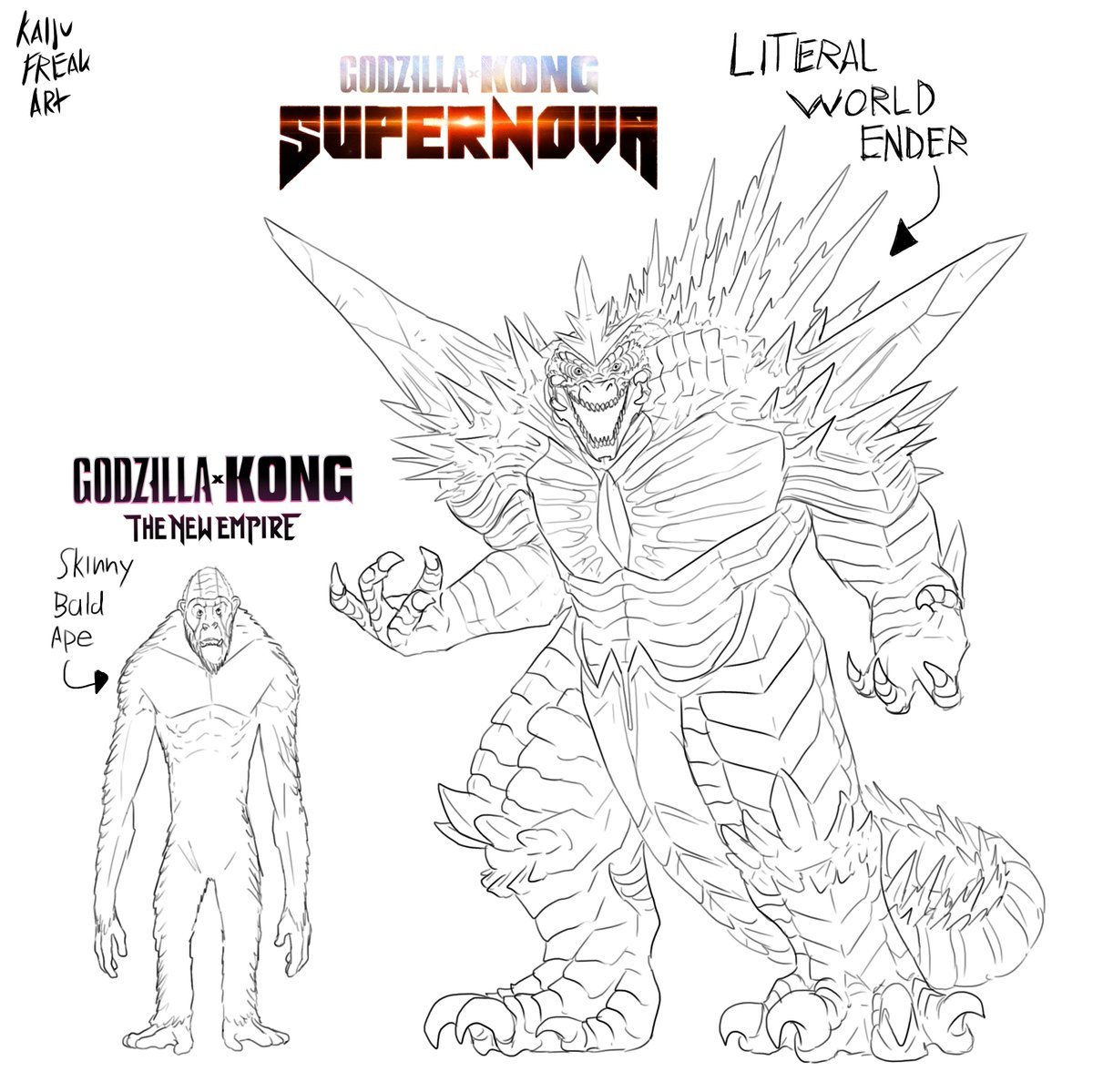 KAIJU FREAK ART GODZILLA KONG LITERAL SUPERNOVA WORLD ENDER GODZILLA-KONG THE NEW EMPIRE Skinny Bald Ape