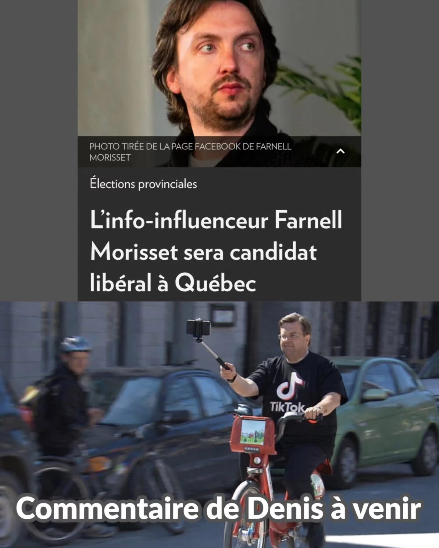PHOTO TIRÉE DE LA PAGE FACEBOOK DE FARNELL MORISSET Élections provinciales L'info-influenceur Farnell Morisset sera candidat libéral à Québec ل Tik Tok Commentaire de Denis à venir