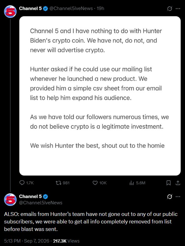 Channel 5 on Hunter Biden Meme Coin