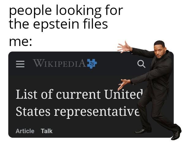 people looking for the epstein files me: = WIKIPEDIA а List of current United States representative Article Talk