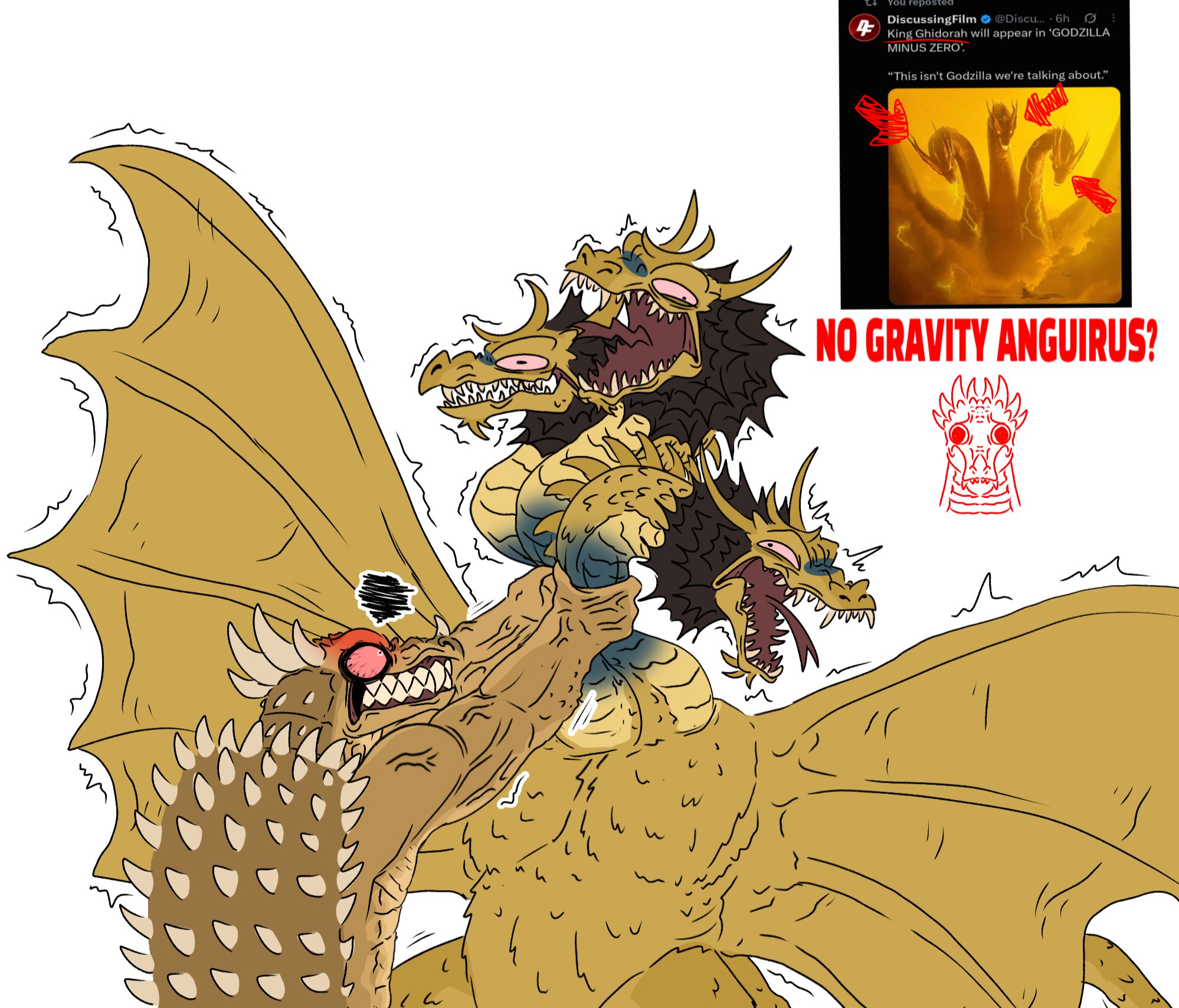 m 4 You reposted DiscussingFilm @Discu....6h King Ghidorah will appear in 'GODZILLA MINUS ZERO' "This isn't Godzilla we're talking about." གོང༤7 NO GRAVITY ANGUIRUS? W
