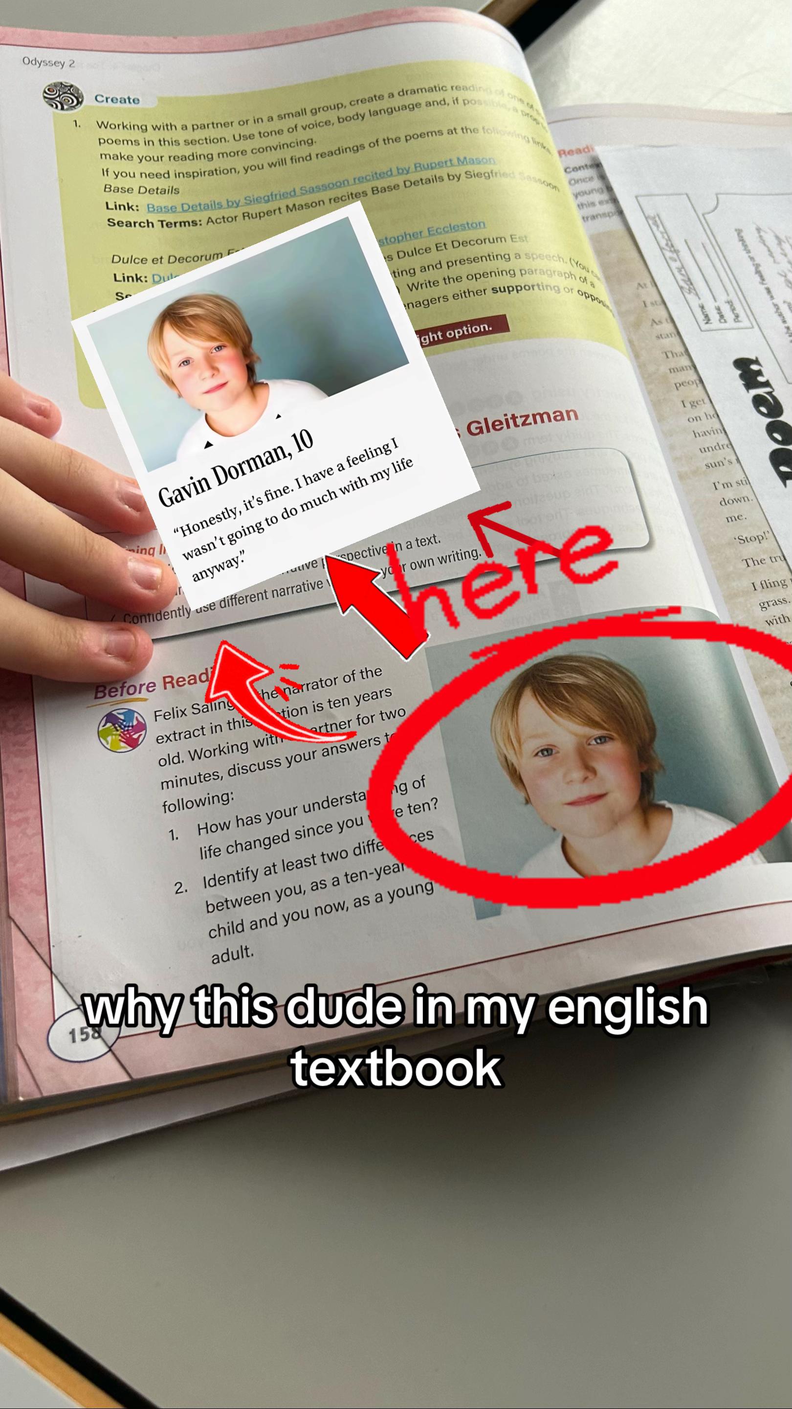 An image of a text book with the Gavin Dorman photo in it. 