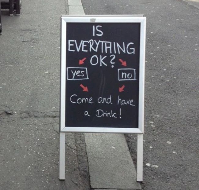 IS EVERYTHING OK? yes no Come and have a Drink!