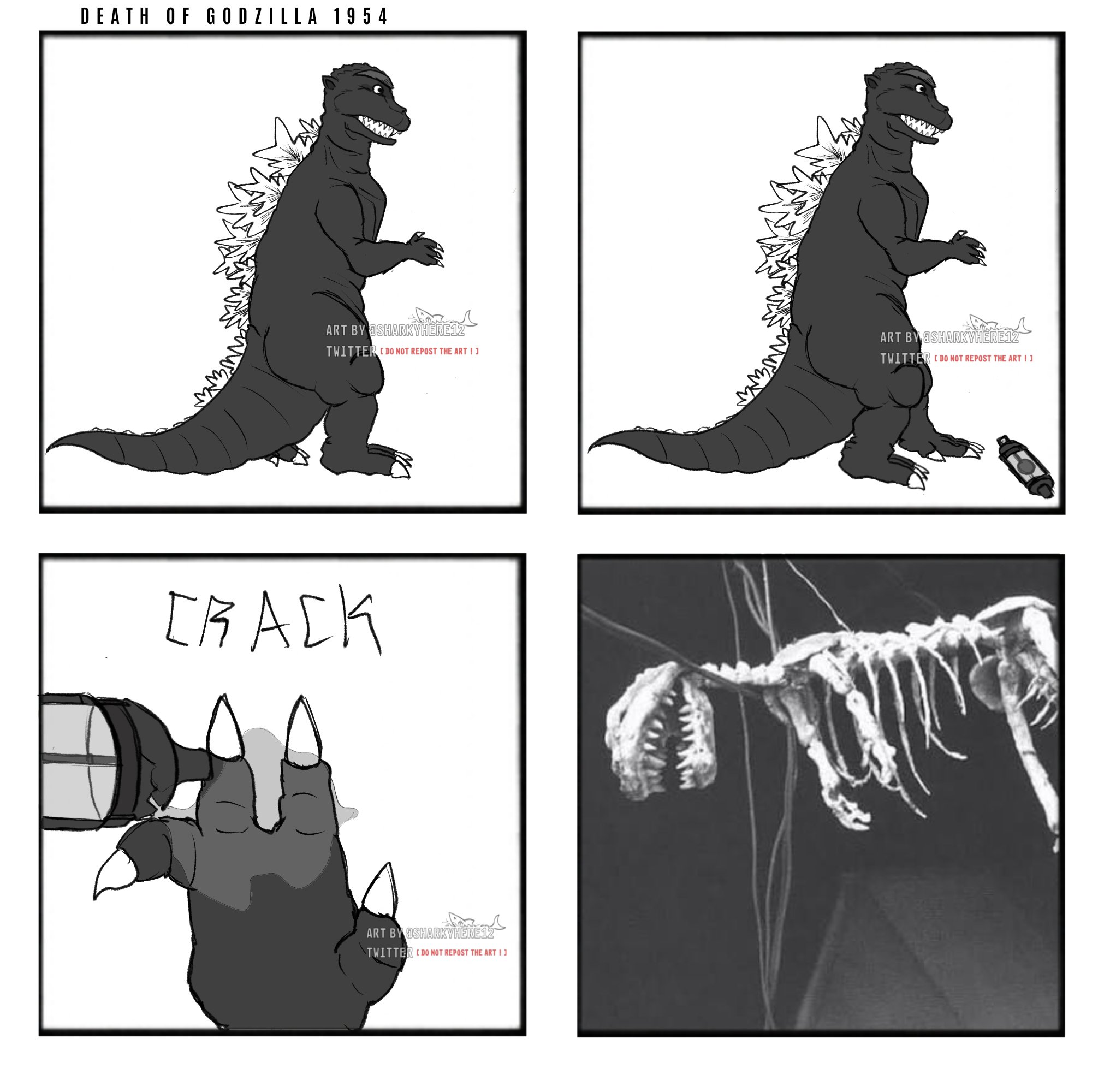 DEATH OF GODZILLA 1954 ART BY SHARKYHERE12 TWITTER I DO NOT REPOST THE ART!] ART BY BSHARK WHERE [RACK ART BY SHARKYHERE12 TWITTER DO NOT REPOST THE ART !] TWITTER DO NOT REPOST THE ART ! ]