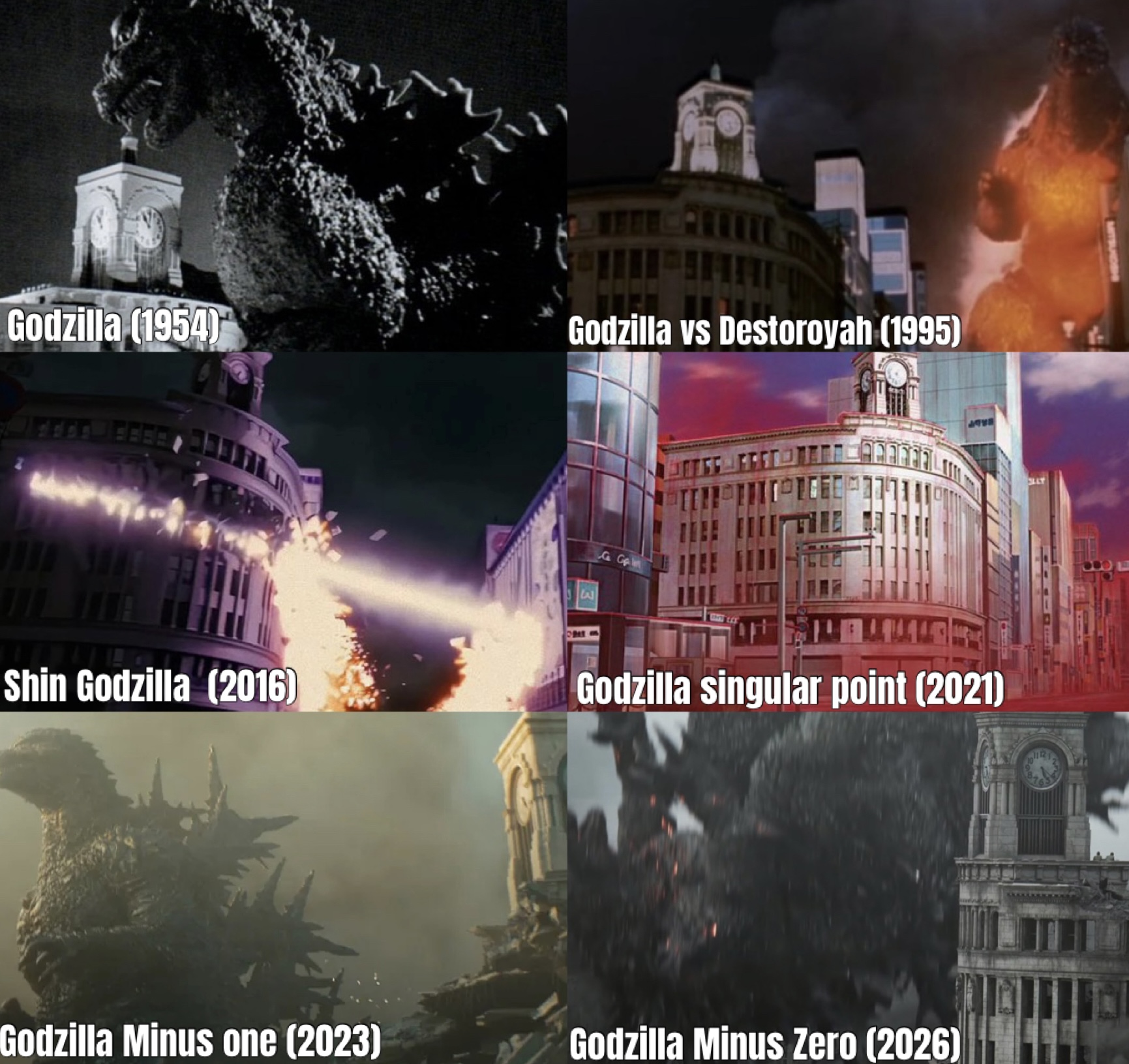 Godzilla (1954) Godzilla vs Destoroyah (1995) Shin Godzilla (2016) 3 FEE Godzilla singular point (2021) Godzilla Minus one (2023) Godzilla Minus Zero (2026) MITSUDSHI 1112