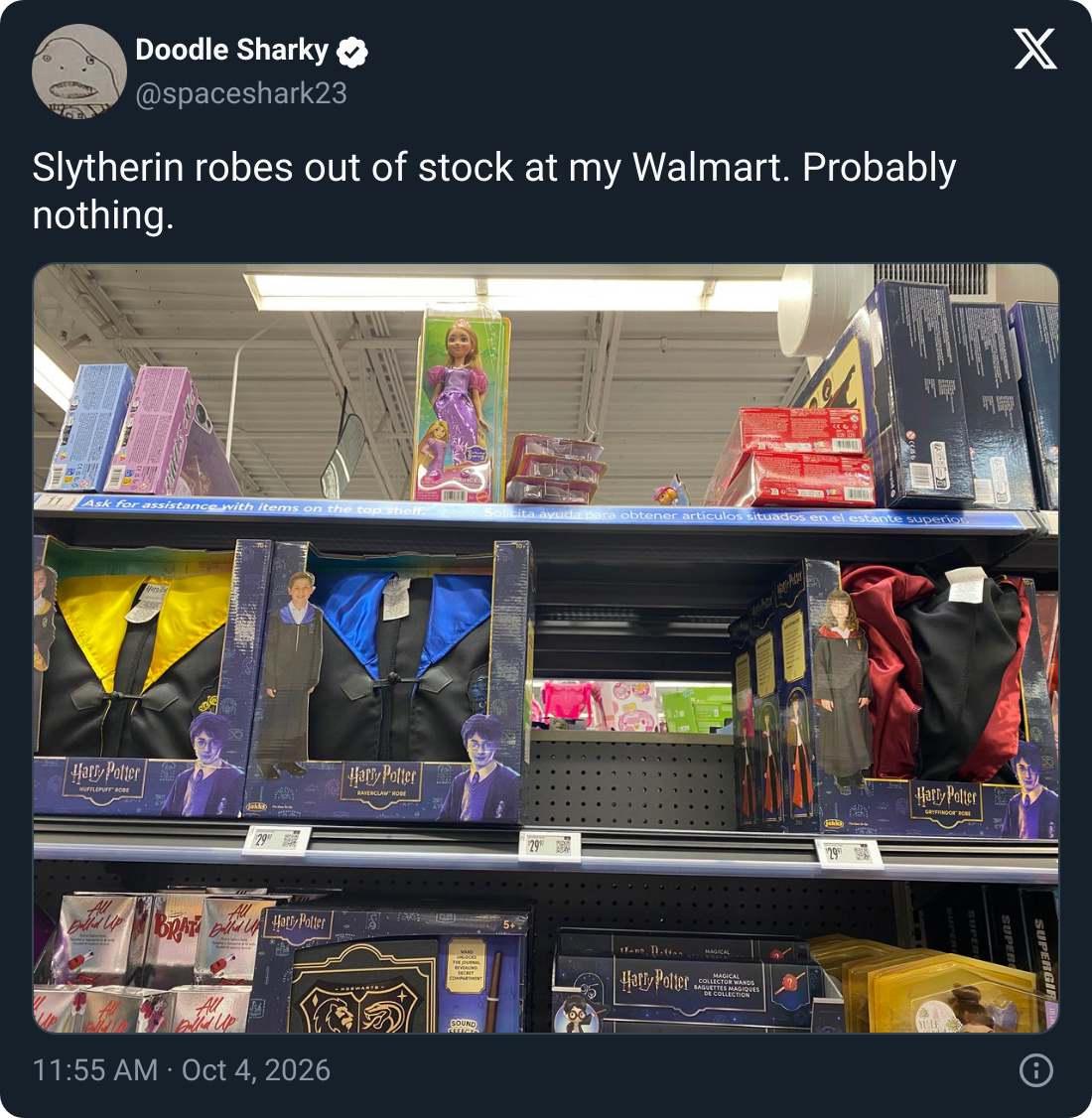 Slytherin robes out of stock at my Walmart. Probably nothing. | Know ...
