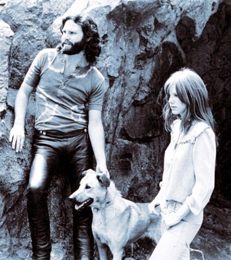 Jim Morrison and Pamela Courson with their dog, Sage, taken on March 31, 1969