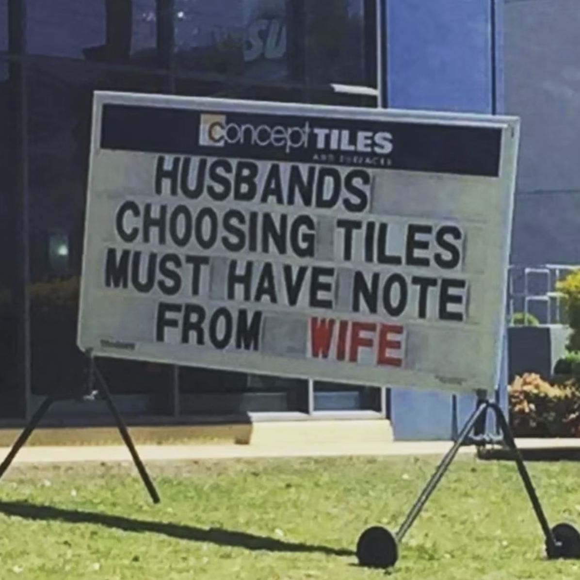 SU Concept TILES AND SURFACES HUSBANDS CHOOSING TILES MUST HAVE NOTE FROM WIFE
