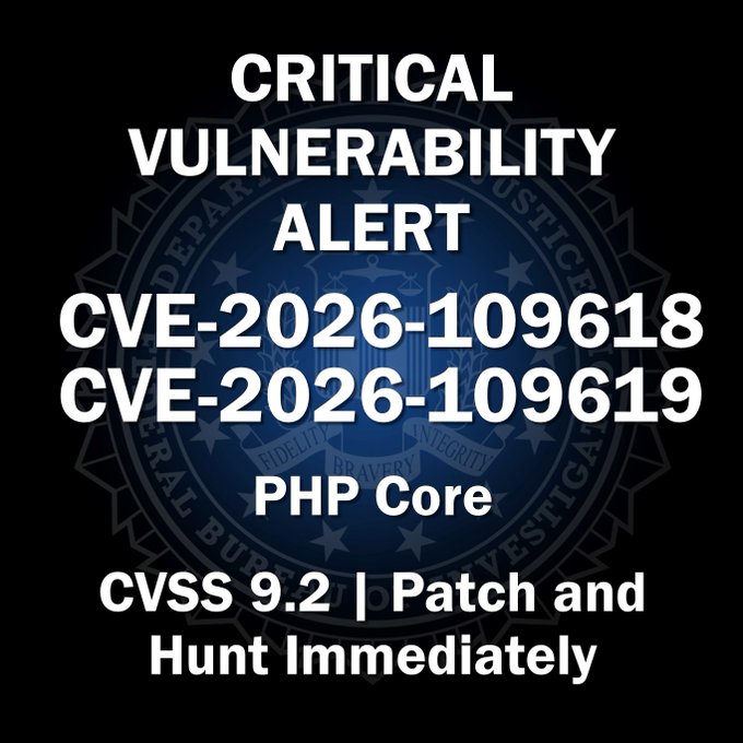 CRITICAL VULNERABILITY DEPAR ALERT STICE CVE-2026-109618 CVE-2026-109619 RAL BUR FIDELITY BRAVERY INTEGRITY PHP Core ESTIGA CVSS 9.2 | Patch and Hunt Immediately
