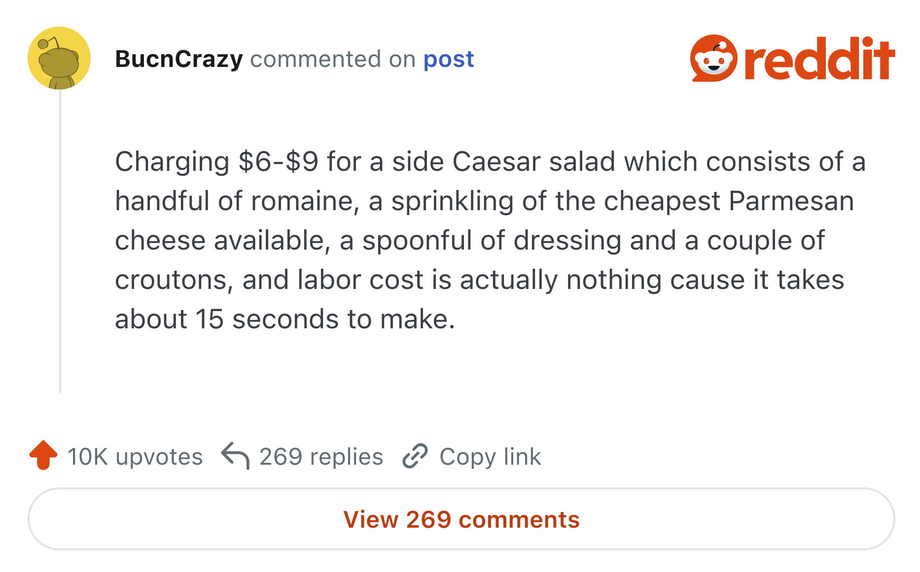 Side Salid Charging $6-$9 for a side Caesar salad | Know Your Meme